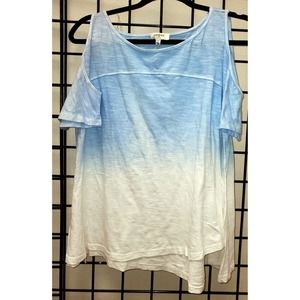 Umgee Womens Washed Ombre Cold Shoulder Top - Taupe & Steel Blue, Small NEW